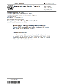 Report of the Intergovernmental Committee of Senior Officials and Experts for Southern Africa on the work of its thirtieth session